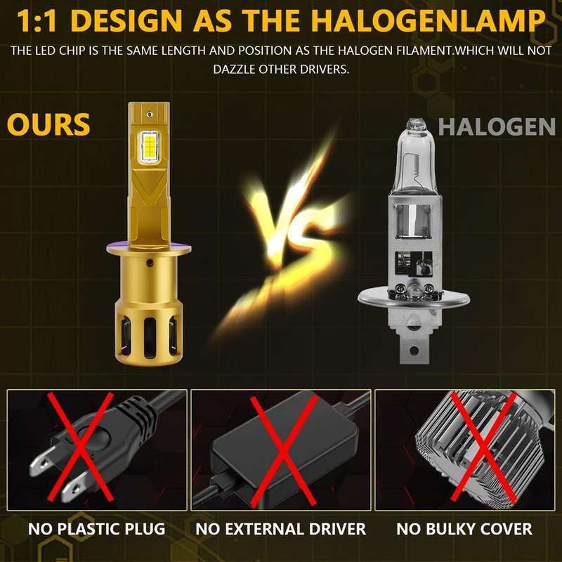 H1 2pcs/Pack 35W 3000LM 6500K IP68 Waterproof Car LED Headlight Bulb(Gold)