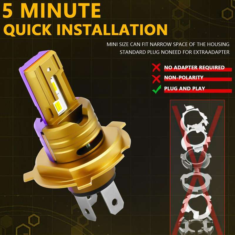 H4 2pcs/Pack 35W 3000LM 6500K IP68 Waterproof Car LED Headlight Bulb(Gold)