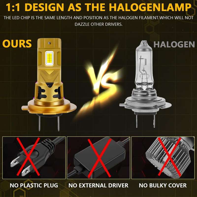 H7 2pcs/Pack 35W 3000LM 6500K IP68 Waterproof Car LED Headlight Bulb(Gold)