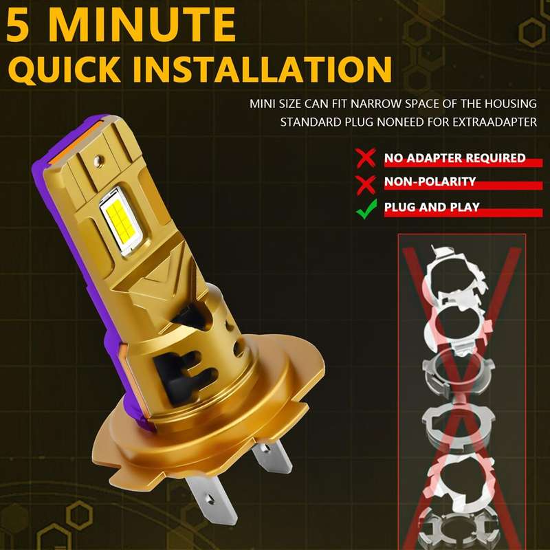 H7 2pcs/Pack 35W 3000LM 6500K IP68 Waterproof Car LED Headlight Bulb(Gold)