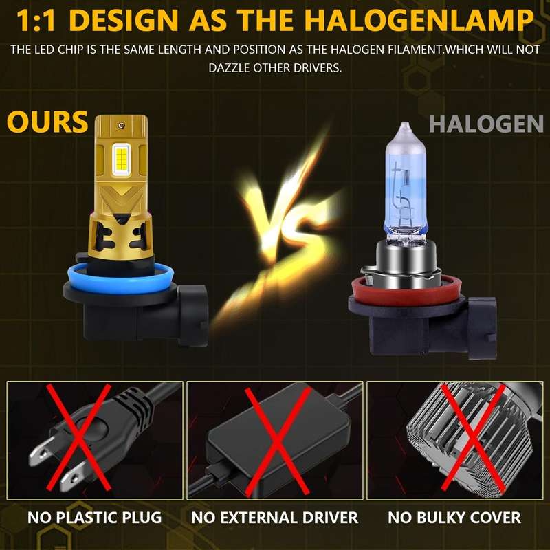 H11 2pcs/Pack 35W 3000LM 6500K IP68 Waterproof Car LED Headlight Bulb(Gold)