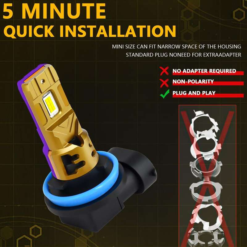 H11 2pcs/Pack 35W 3000LM 6500K IP68 Waterproof Car LED Headlight Bulb(Gold)