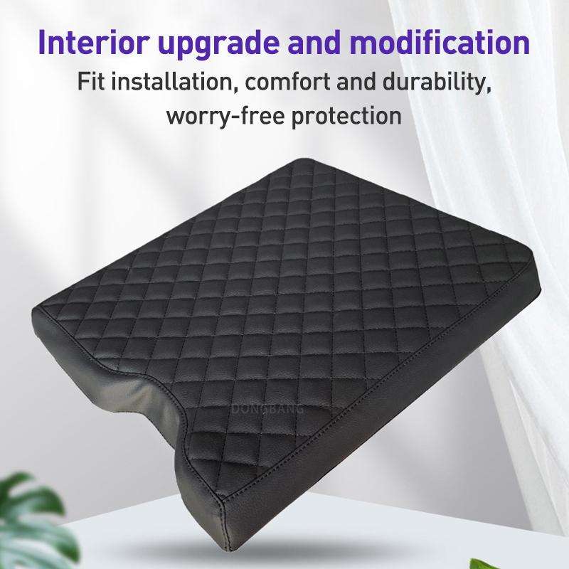 Car Central Armrest Box Protective Leather Cover Mat for Ford F150 2015-2022(Black)
