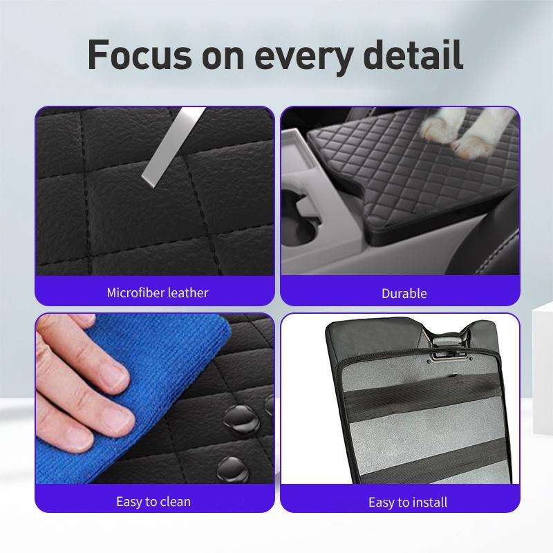 Car Central Armrest Box Protective Leather Cover Mat for Ford F150 2015-2022(Black)