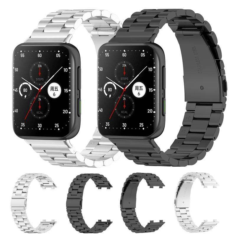 For OPPO Watch Free Tri-beads Flat Buckle Titanium Alloy Watch Band(Silver)