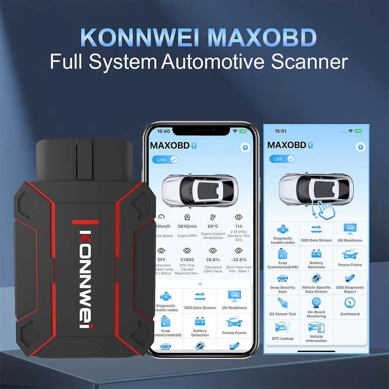 KONNWEI MAXOBD Full Car System Scanner OBD2 Diagnostic Tool Code Read(Black)