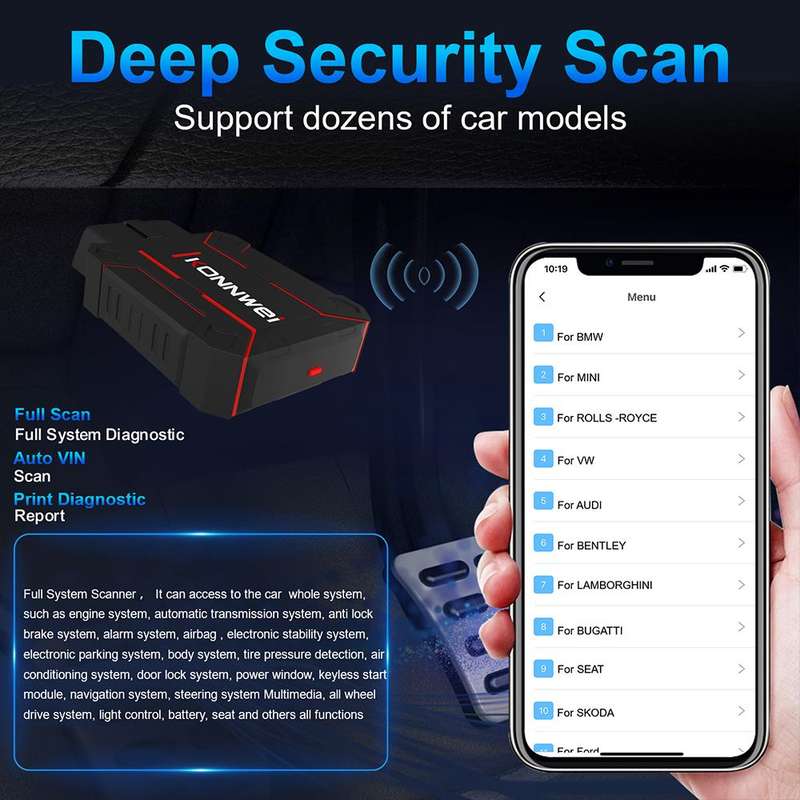 KONNWEI MAXOBD Full Car System Scanner OBD2 Diagnostic Tool Code Read(Black)