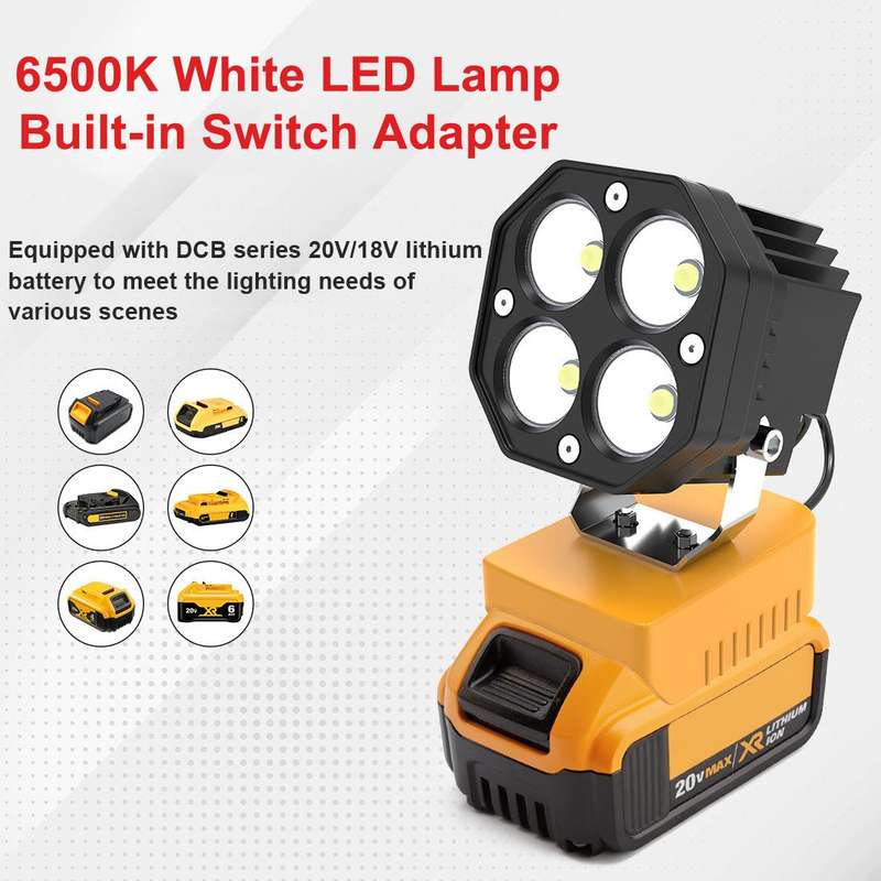 For DeWALT DCB Series 18V / 20V Lithium Battery 6500K 6000LM 40W Portable Outdoor LED Work Light(Yel