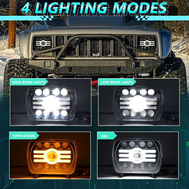 Y19 H4 7 inch Car Sun Style Square Modified Headlight for Jeep Wrangler(Black)