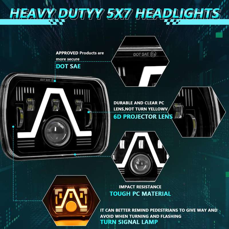 Y24 H4 7 inch Car V-style Square Modified Headlight for Jeep Wrangler(Black)
