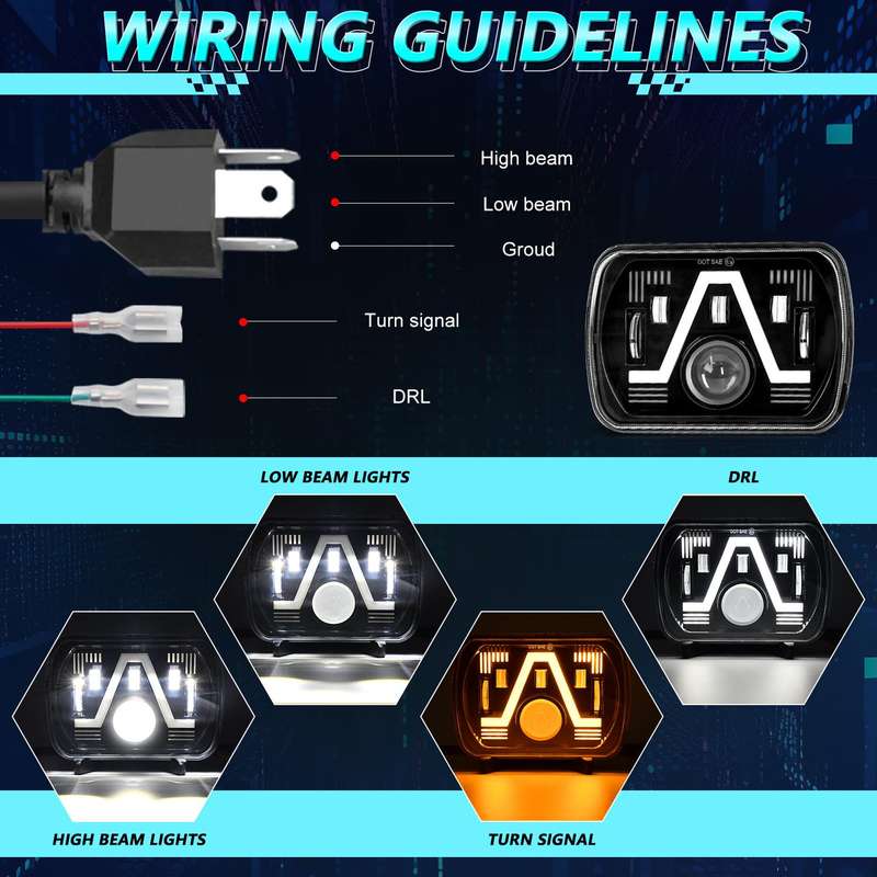 Y24 H4 7 inch Car V-style Square Modified Headlight for Jeep Wrangler(Black)