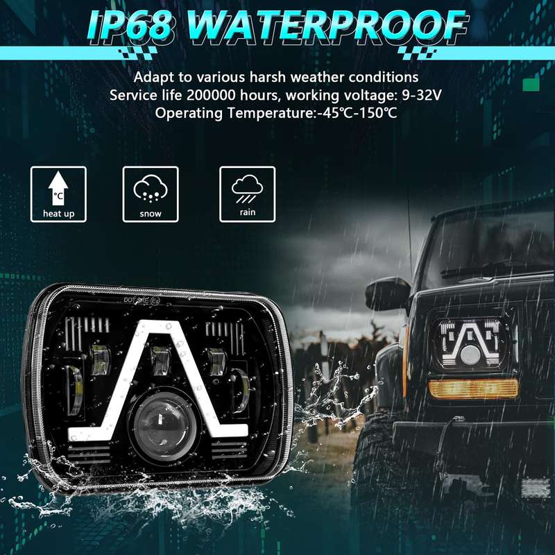 Y24 H4 7 inch Car V-style Square Modified Headlight for Jeep Wrangler(Black)