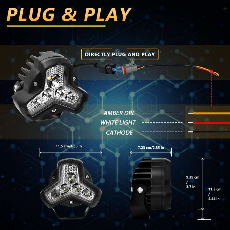 2pcs/Pack Car 80W High-power Matrix Triangle Cannon Work Light with Cable Set(Black)