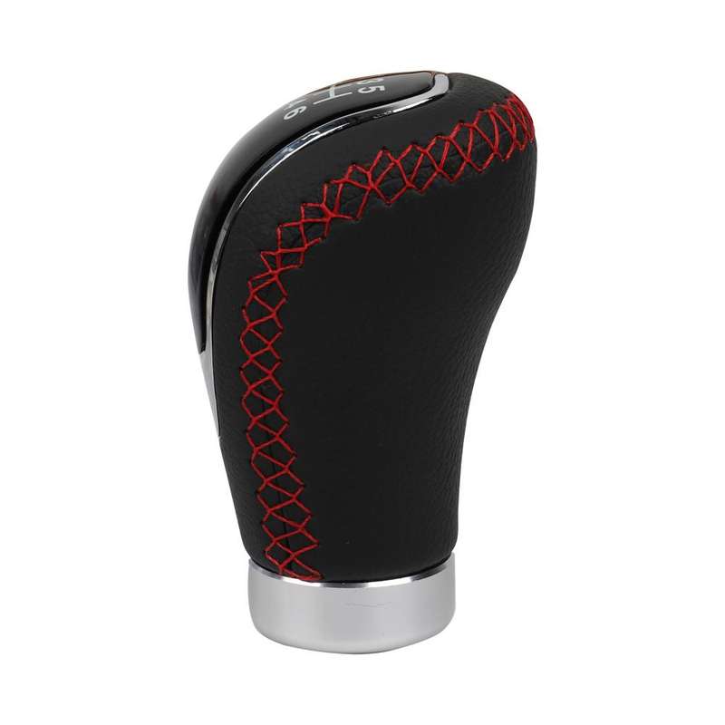 Car Manual Gear Lever Knob Leather Gear Shift Knob, with Hole(Black Red)