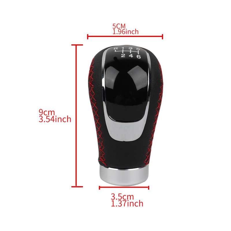 Car Manual Gear Lever Knob Leather Gear Shift Knob, with Hole(Black Red)