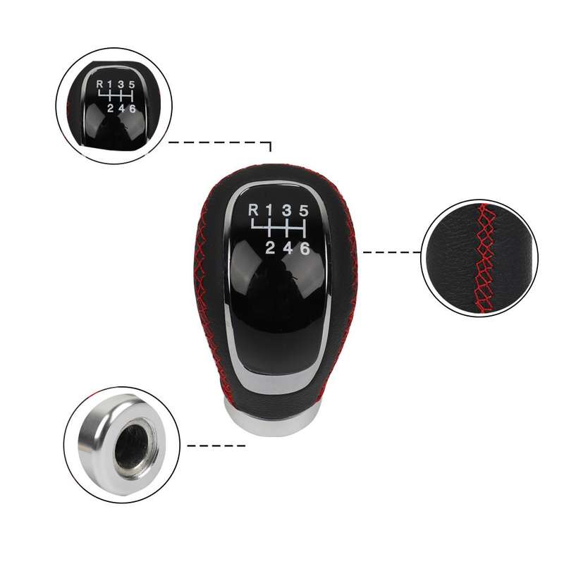 Car Manual Gear Lever Knob Leather Gear Shift Knob, with Hole(Black Red)