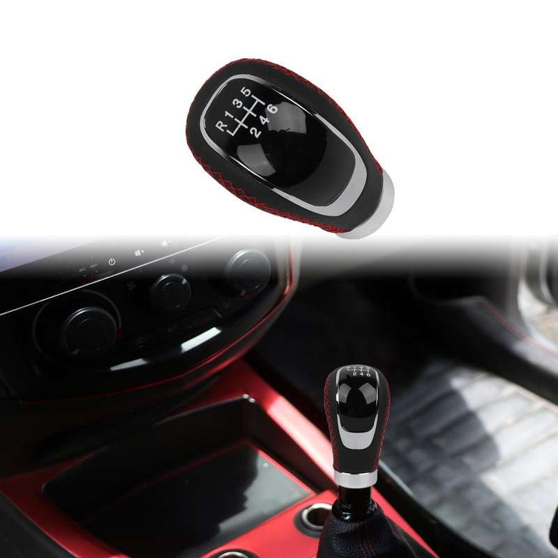 Car Manual Gear Lever Knob Leather Gear Shift Knob, with Hole(Black Red)