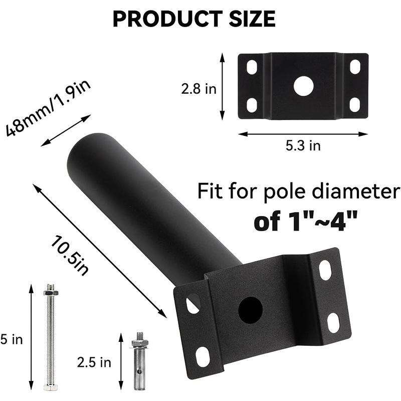 Solar Street Light Bracket Outdoor Light Metal Mounting Pole Extension Arm(Black)