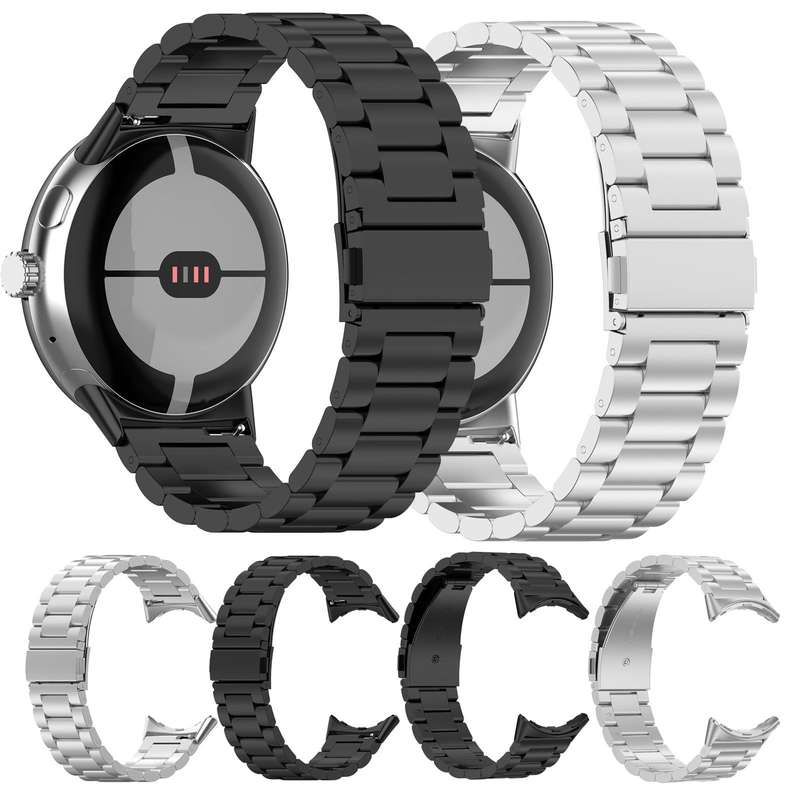 For Google Pixel Watch 3 45mm Tri-beads Flat Buckle Titanium Alloy Watch Band(Silver)