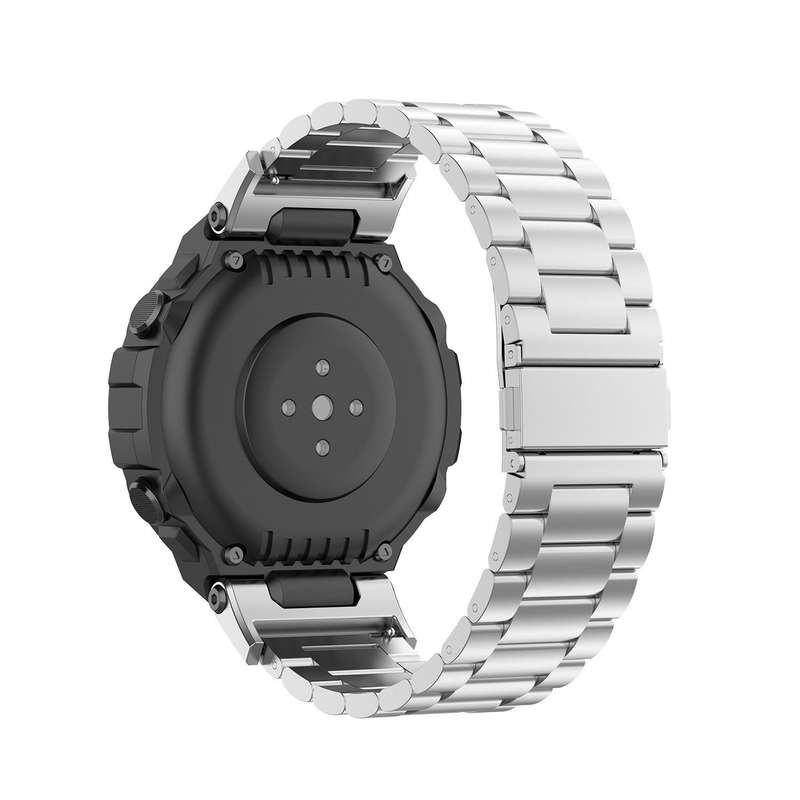 For Huami Amazfit T-Rex Pro A1918 Tri-beads Flat Buckle Titanium Alloy Watch Band(Silver)