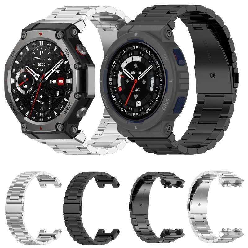 For Huami Amazfit Active Edge A2212 / A2213 Tri-beads Flat Buckle Titanium Alloy Watch Band(Silver)