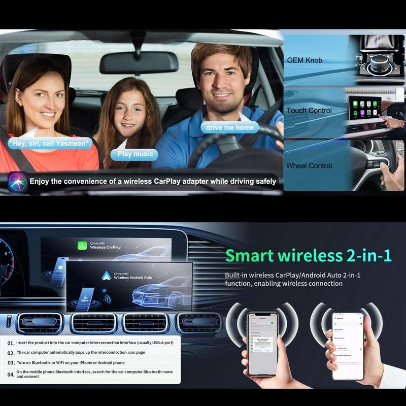 2 in 1 Car CarPlay and Android Auto Wired to Wireless Smart Box Adapter Mini USB Converter(Black)