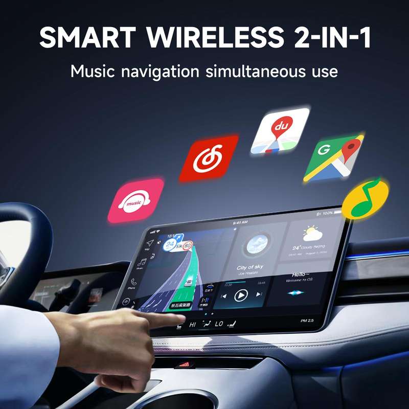 2 in 1 Car CarPlay and Android Auto Wired to Wireless Smart Box Adapter Mini USB Converter(Black)