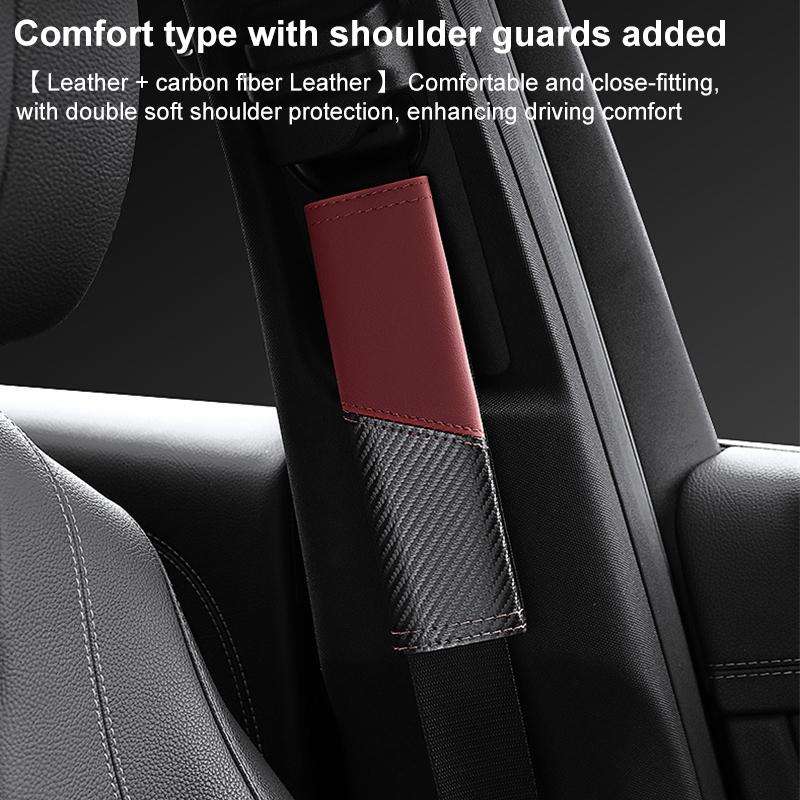 Car Leather Carbon Fiber Stitching Seat Belt Shoulder Guard(Brown)