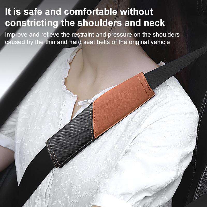 Car Leather Carbon Fiber Stitching Seat Belt Shoulder Guard(Brown)
