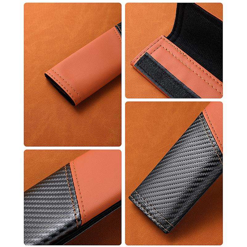 Car Leather Carbon Fiber Stitching Seat Belt Shoulder Guard(Brown)