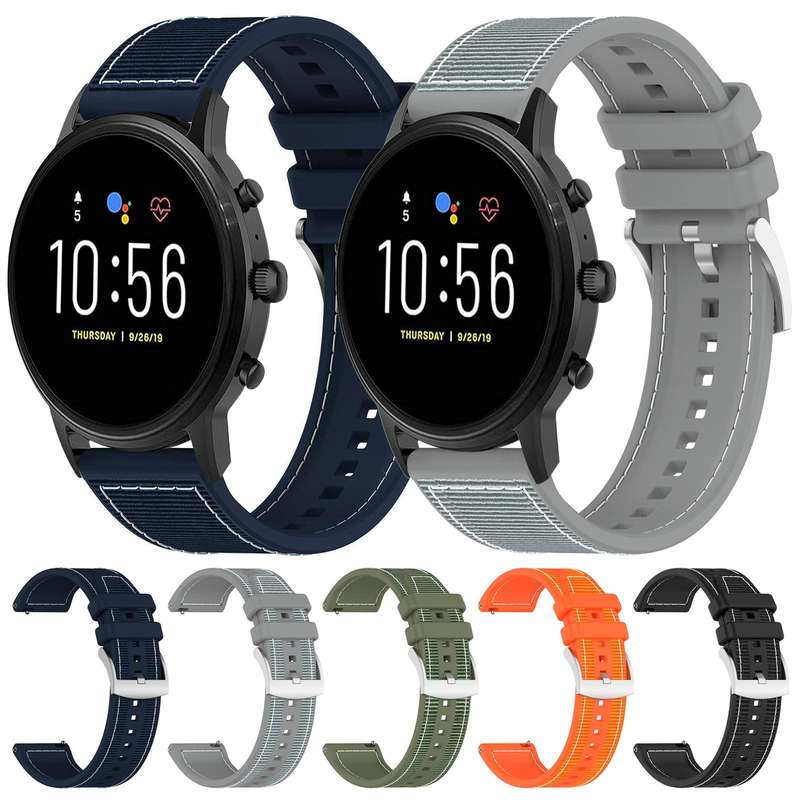22mm For Fossil Gen 5 Carlyle / Julianna xDfind Hybrid Nylon Braid Silicone Watch Band(Midnight Blue