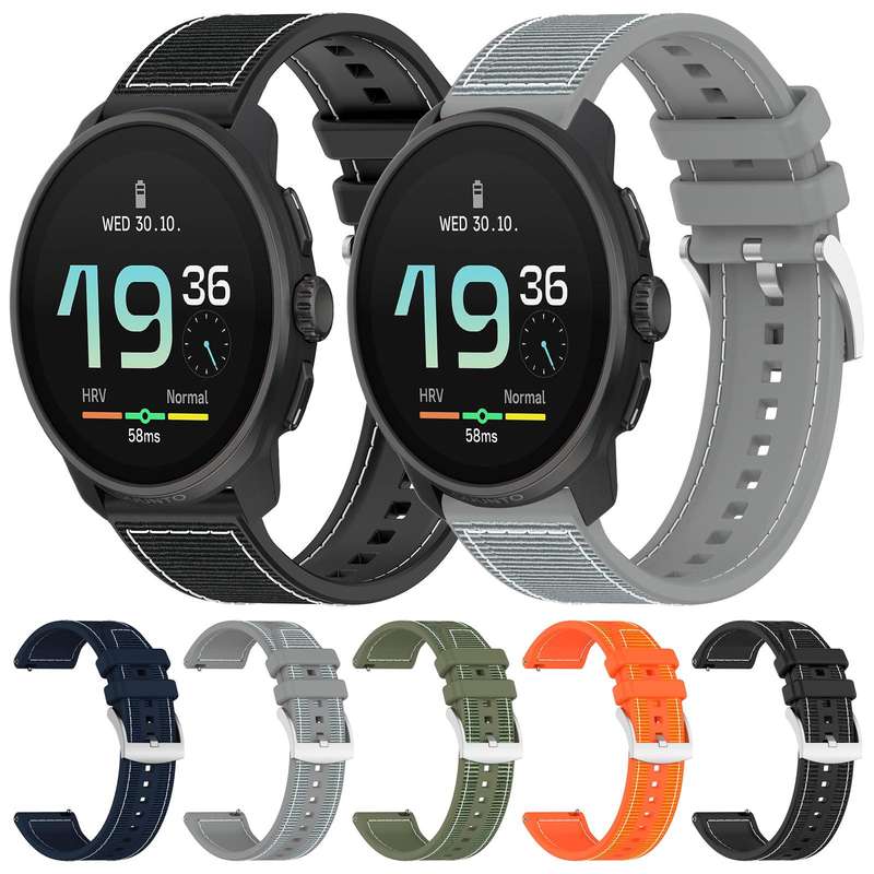 22mm For Suunto Race S / Race / 9 Peak xDfind Hybrid Nylon Braid Silicone Watch Band(Grey)