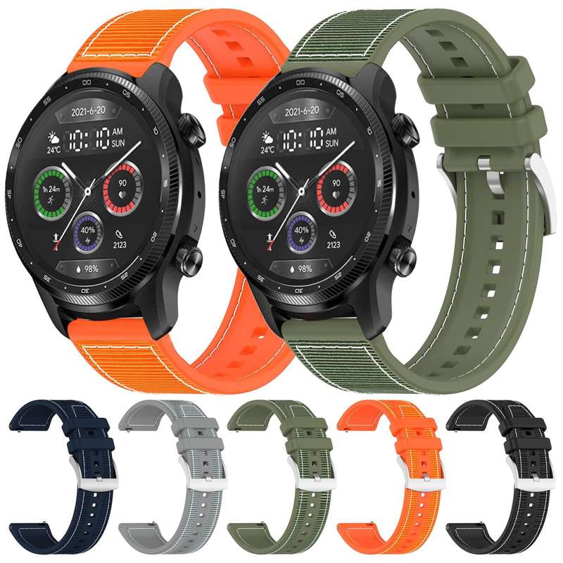 22mm For Ticwatch Pro X / Pro 3 / Pro xDfind Hybrid Nylon Braid Silicone Watch Band(Midnight Blue)