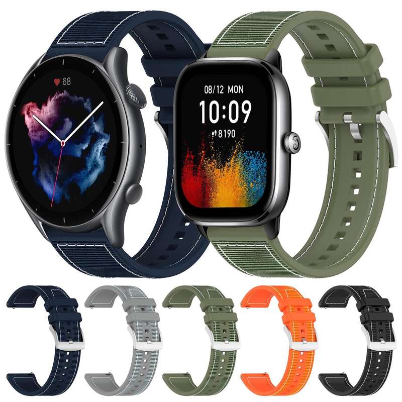 20mm For Amazfit GTS4 Mini / GTS 3 / GTS 2 xDfind Hybrid Nylon Braid Silicone Watch Band(Midnight Bl