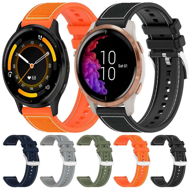 22mm For Garmin Forerunner 570 47mm/935/945 xDfind Hybrid Nylon Braid Silicone Watch Band(Midnight B