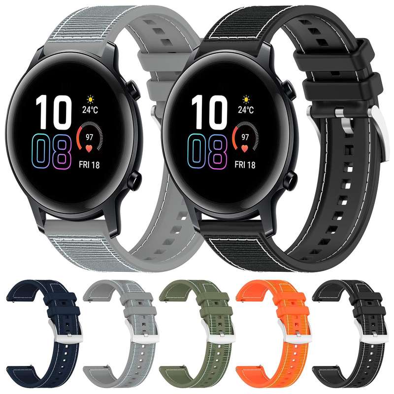 20mm For Honor Watch SE / MagicWatch 2 42mm xDfind Hybrid Nylon Braid Silicone Watch Band(Midnight B