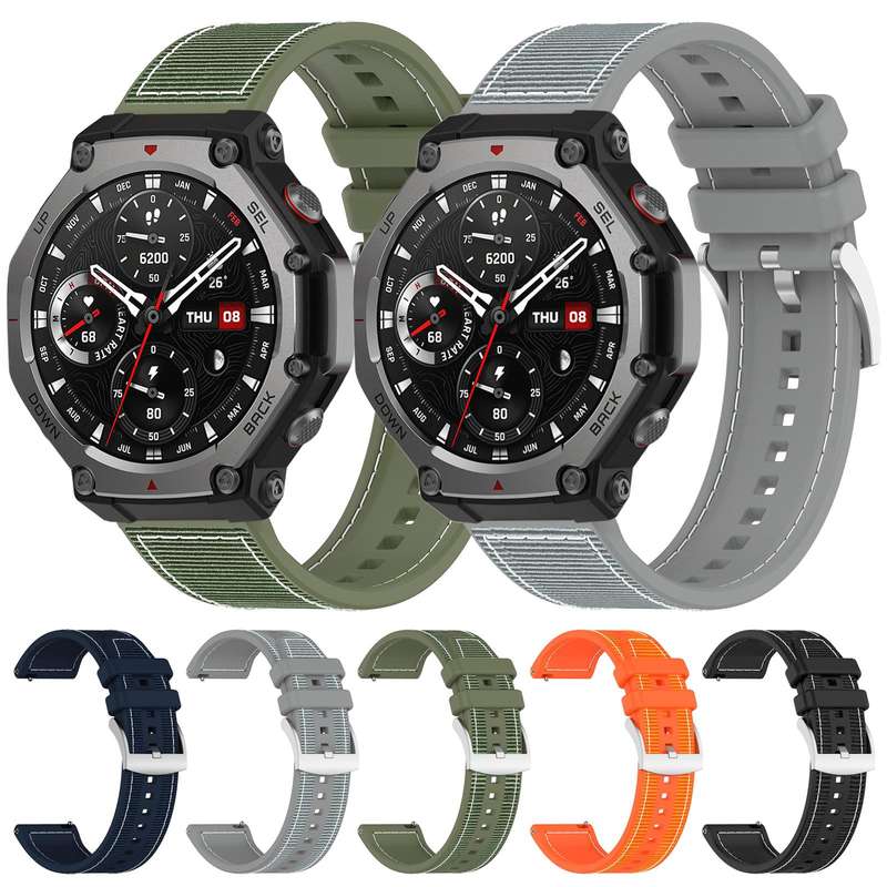 For Amazfit T-Rex 3 22mm xDfind Hybrid Nylon Braid Silicone Watch Band(Midnight Blue)