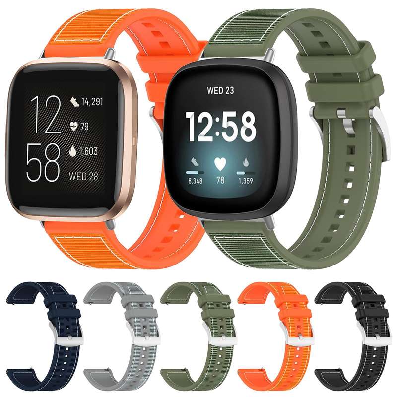 For Fitbit Versa 2/Versa/Versa Lite 20mm xDfind Hybrid Nylon Braid Silicone Watch Band(Midnight Blue