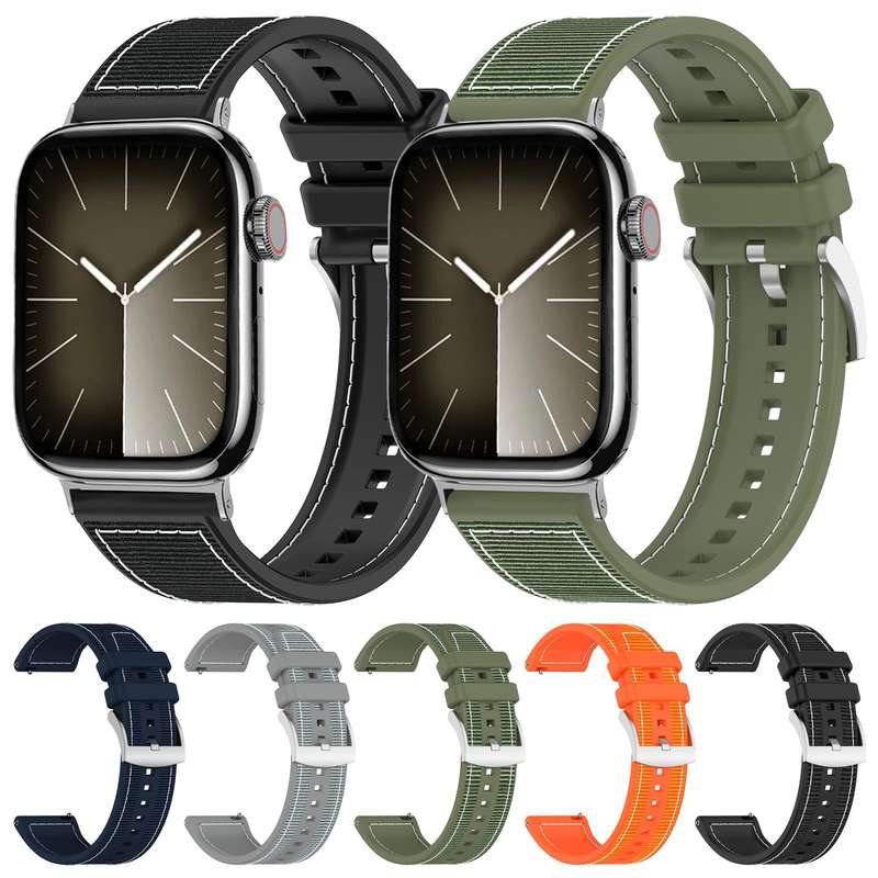 For Apple Watch 38 / 40 / 41 / S10 42mm 20mm xDfind Hybrid Nylon Braid Silicone Watch Band(Midnight