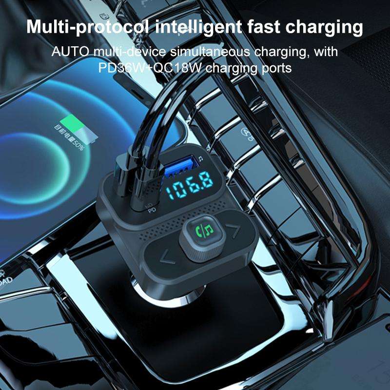 BC95 Car Bluetooth Hands-free Calling PD36W Fast Charging Car Voltage Monitoring(Black)