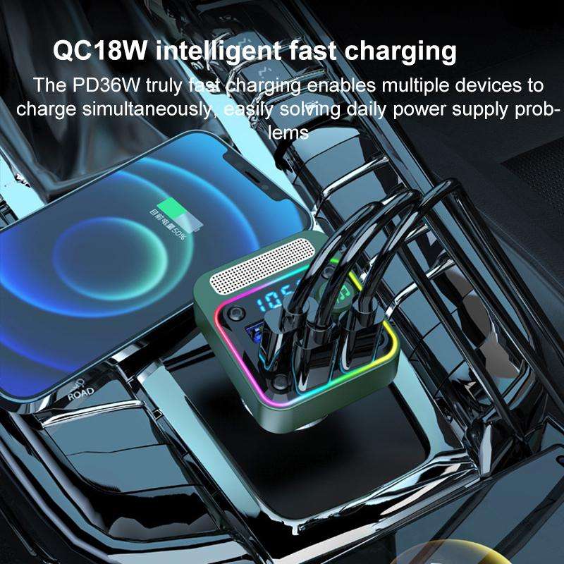 BC91 Car Bluetooth Hands-free Calling PD36W Fast Charging with Atmosphere Light(Black)