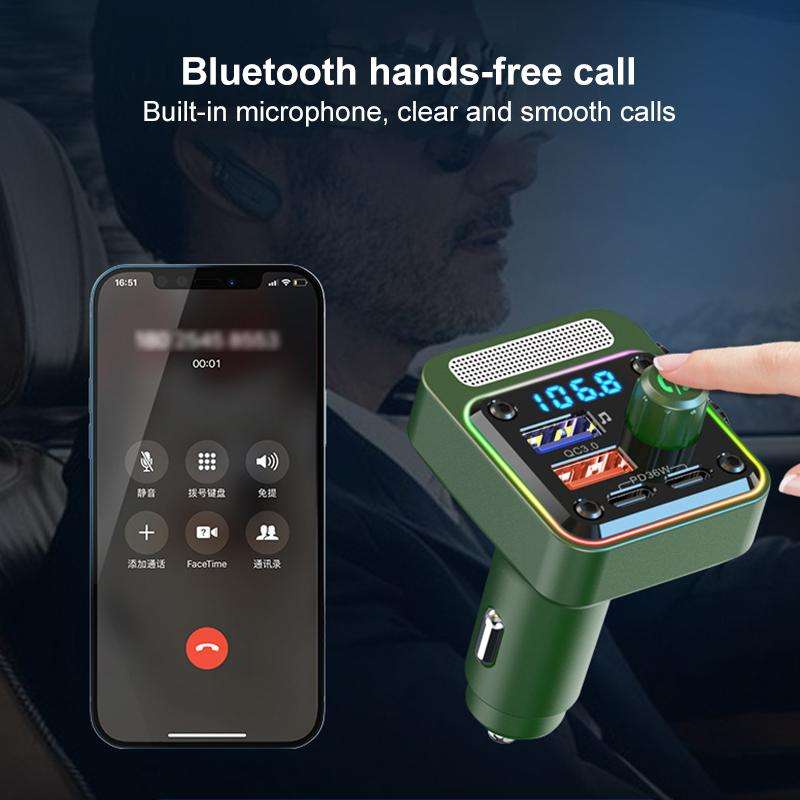 BC91 Car Bluetooth Hands-free Calling PD36W Fast Charging with Atmosphere Light(Black)
