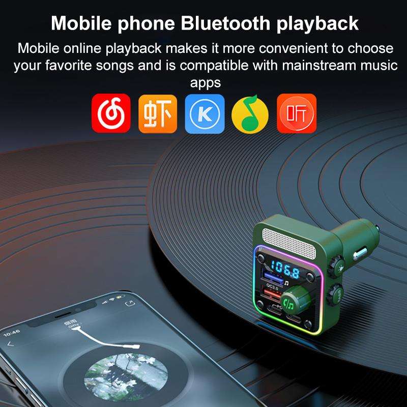 BC91 Car Bluetooth Hands-free Calling PD36W Fast Charging with Atmosphere Light(Black)