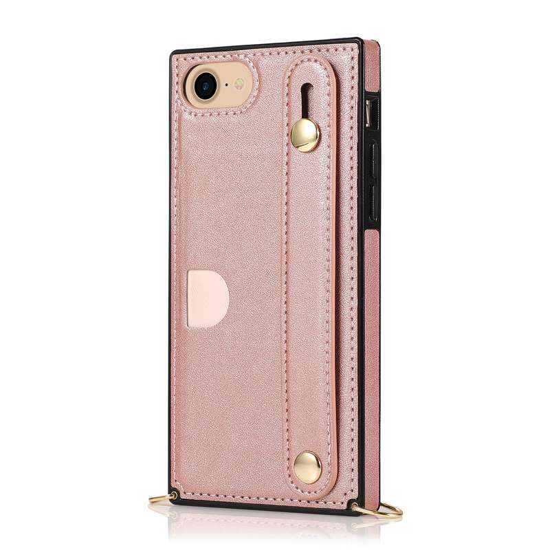 For iPhone 7 / 8 / SE 2020 Wrist Strap PU+TPU Shockproof Protective Case with Crossbody Lanyard & Ho