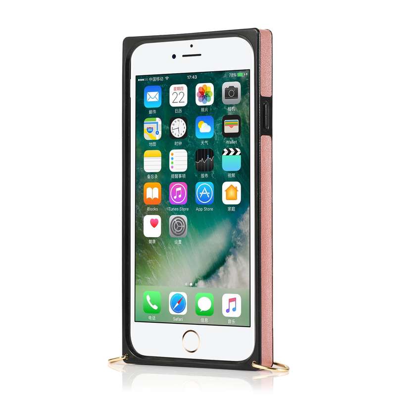 For iPhone 7 / 8 / SE 2020 Wrist Strap PU+TPU Shockproof Protective Case with Crossbody Lanyard & Ho