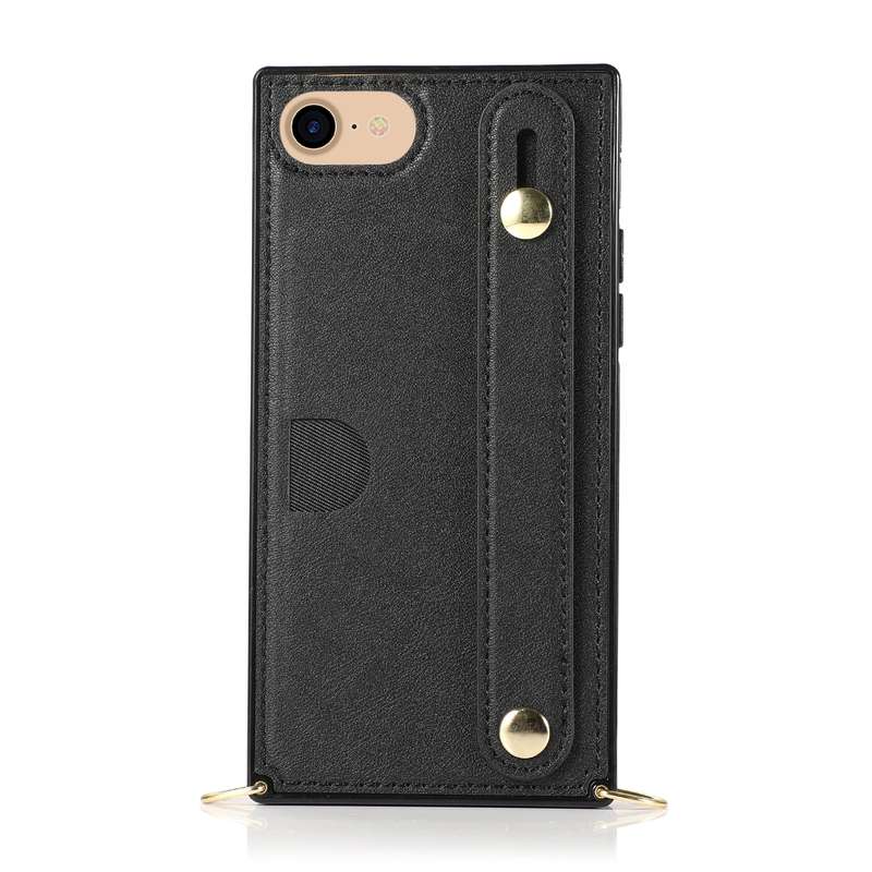 For iPhone 7 / 8 / SE 2020 Wrist Strap PU+TPU Shockproof Protective Case with Crossbody Lanyard & Ho