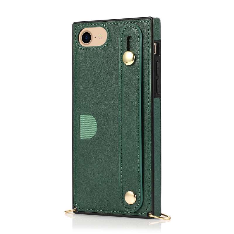 For iPhone 7 / 8 / SE 2020 Wrist Strap PU+TPU Shockproof Protective Case with Crossbody Lanyard & Ho