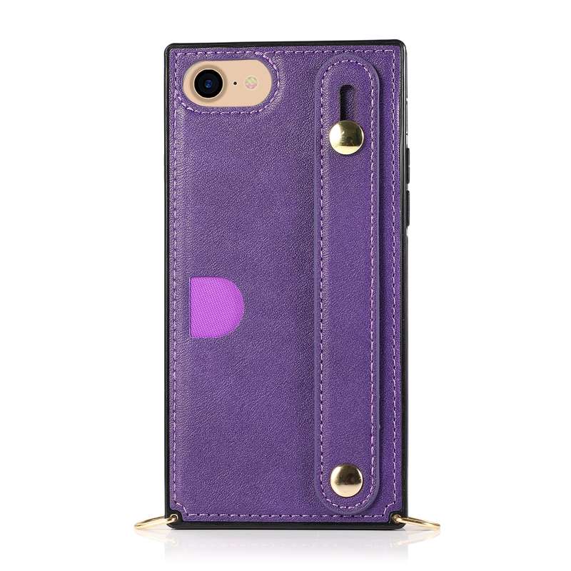 For iPhone 7 / 8 / SE 2020 Wrist Strap PU+TPU Shockproof Protective Case with Crossbody Lanyard & Ho