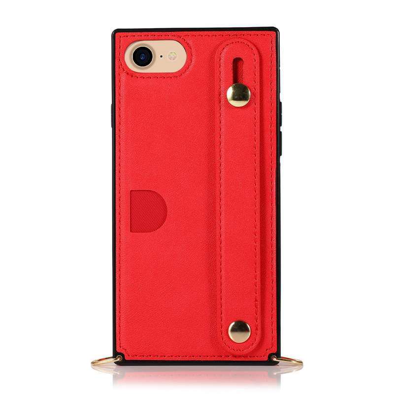 For iPhone 7 / 8 / SE 2020 Wrist Strap PU+TPU Shockproof Protective Case with Crossbody Lanyard & Ho