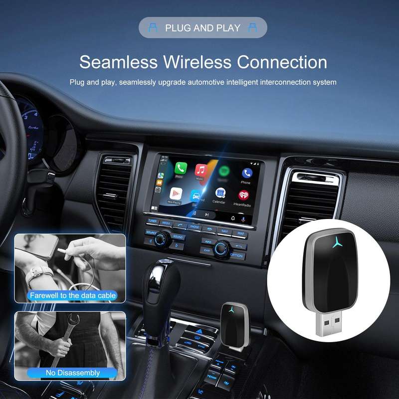 Car CarPlay and Android Auto Wired to Wireless Smart Box Adapter with Type-C Converter(Pink)
